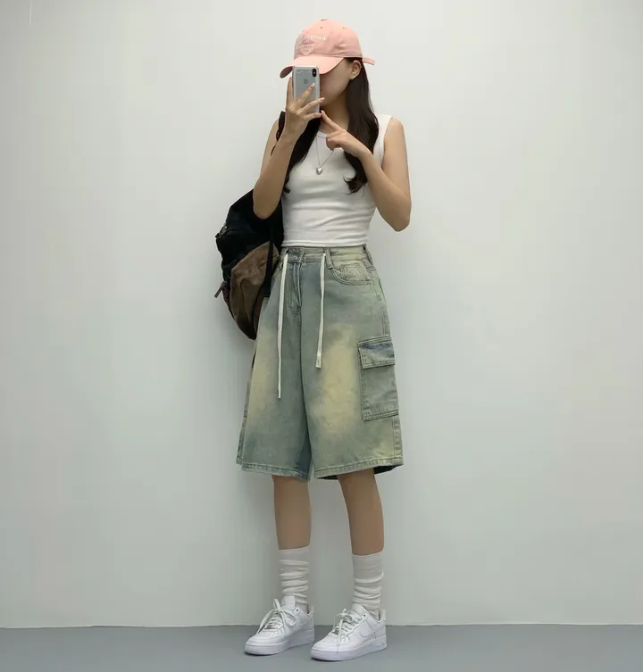 [인생버뮤다/~XL/5부기장] 버블 빈티지 워싱스트링 카고 버뮤다팬츠 5부 데님팬츠 청반바지 숏팬츠 여름팬츠 선데이이브닝 상세 이미지 15
