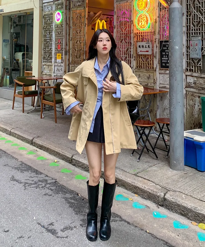 [귀욤아방핏🤎완전강츄] 하이넥 하프 숏 트렌치코트 오버핏 루즈핏 A라인 케이프 바바리 자켓 야상 점퍼 봄 가을 간절기 아우터 데일리룩 2COL 상세 이미지 47