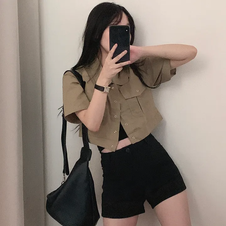 [여름*.*/핏보장🤍] 아몬드 야상 크롭 반팔 자켓 상세 이미지 20