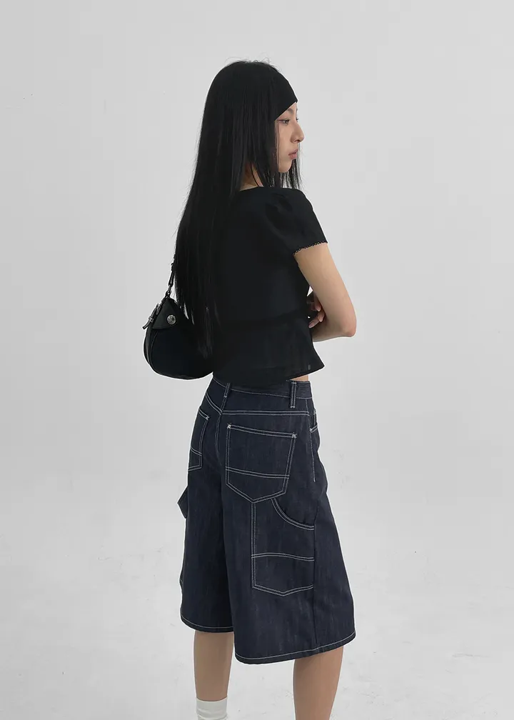 심폰 논페이드 생지 버뮤다 데님팬츠 상세 이미지 8