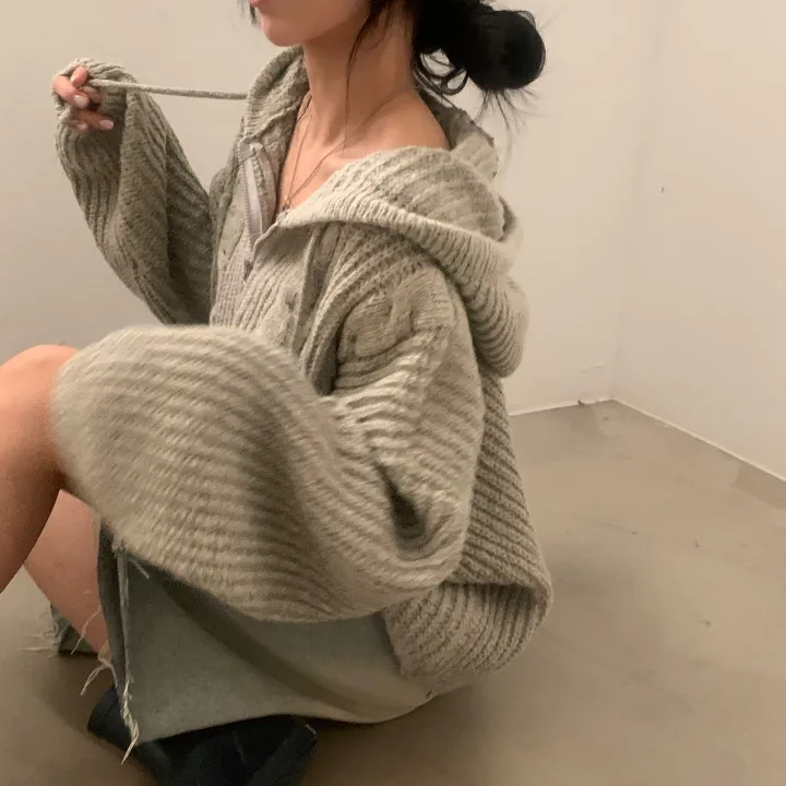 [단독!2가지버전!🤎/저렴이X] 폭닥 아방핏, 벌룬 투웨이 꽈배기 후드니트 집업 - 5color 상세 이미지 43