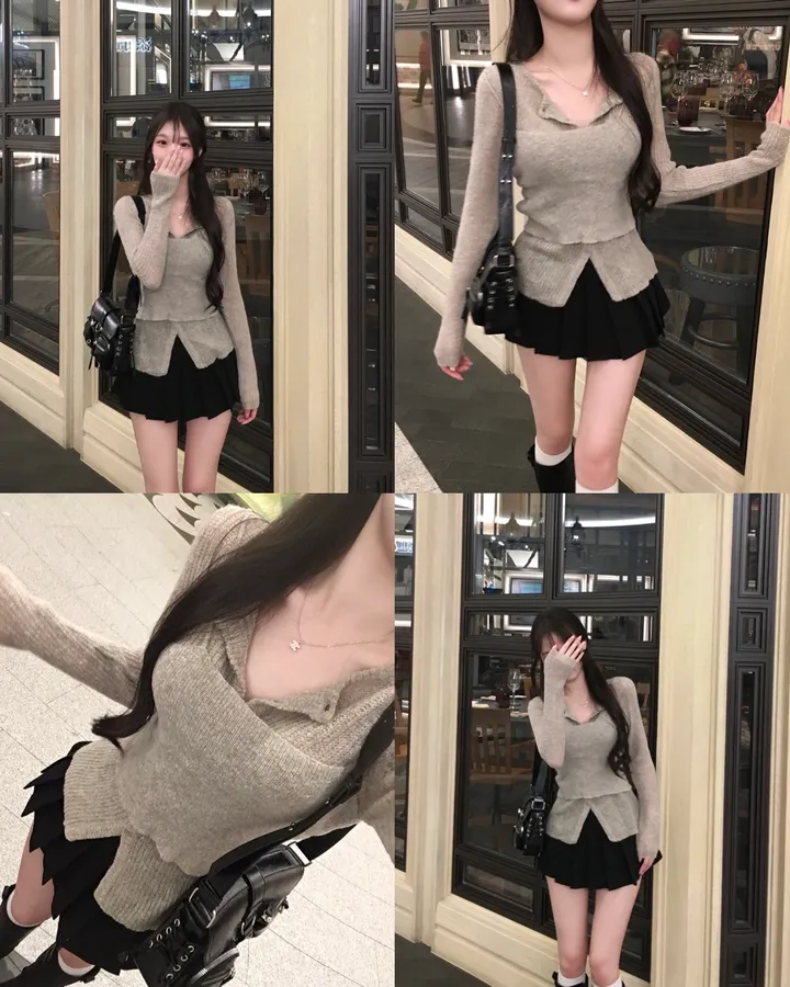 [ 초여리핏 ] 라마르 레이어드 뷔스티에 가디건 세트 상세 이미지 4
