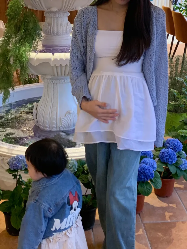 요거트 그물 니트 임산부가디건 파스텔 상세 이미지 27