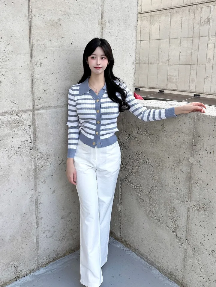 [고급미💖] 헤라 배색 금장 단가라 카라 가디건 상세 이미지 5
