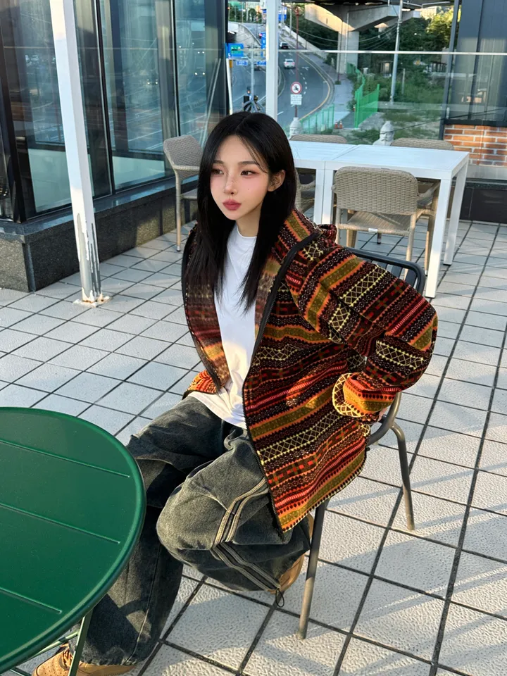 *❄️커플룩강추*[빈티지/유니크]스노우 패턴 투웨이 후드 후리스 집업 (3color) 상세 이미지 6
