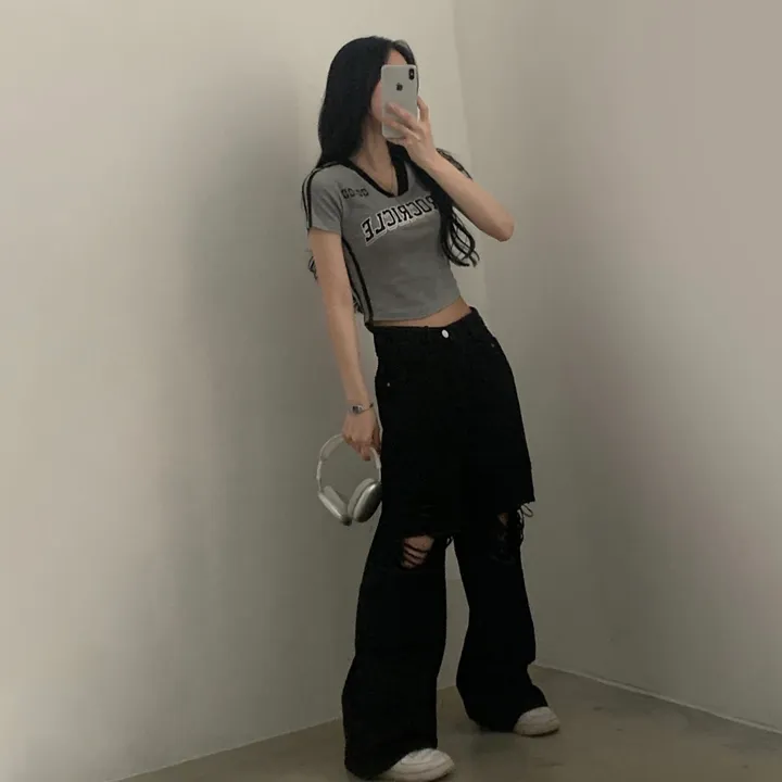 [찐만족도100%🤍] 블록코어 져지 배색 레터링 스트릿 크롭 반팔티셔츠 - 6color 상세 이미지 45