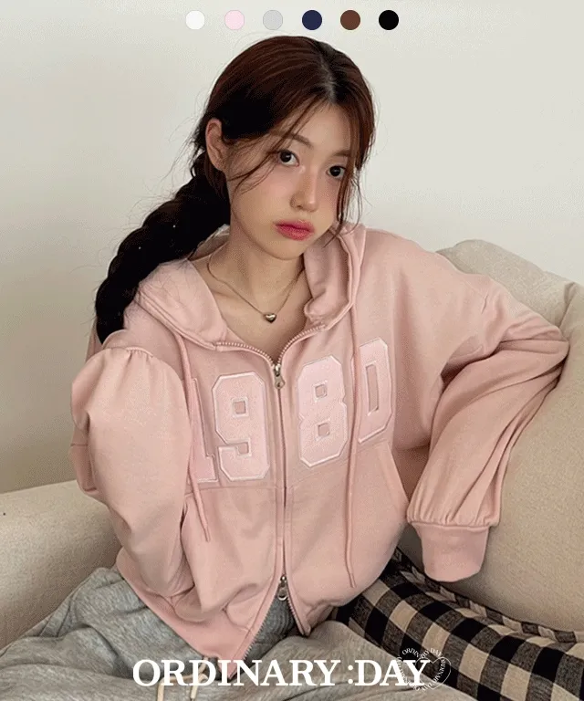 [기모버전추가!]6color 레븐 투지퍼 자수 배색 루즈핏 투웨이 크롭 후드 집업 상세 이미지 5