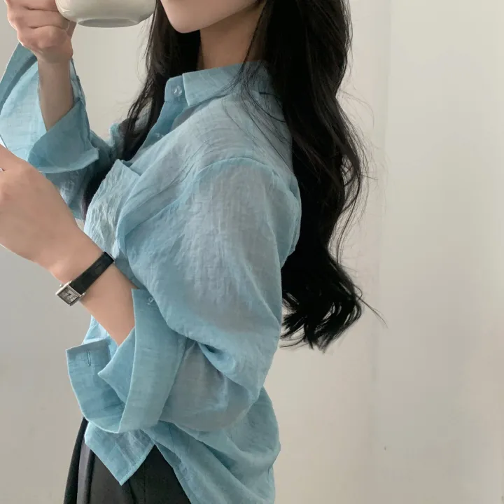 [살안타템17컬러✨/크롭&루즈핏] 햇빛차단, 린넨 시스루 루즈핏 거즈 셔츠/남방 블라우스 상세 이미지 39