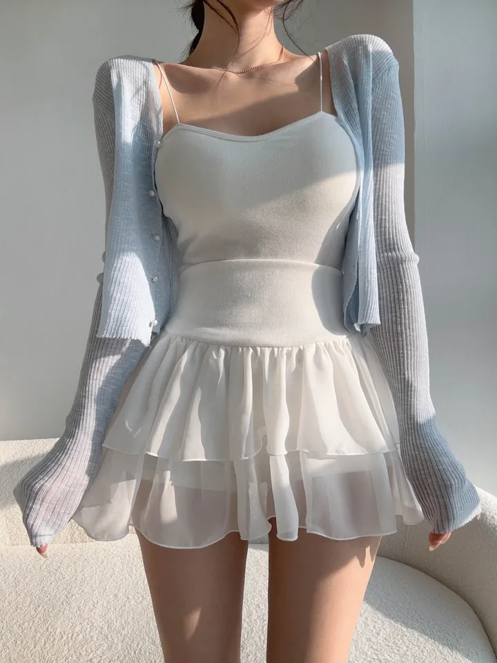 (8color) 【여리여리-!】 수채화 슬림핏 시스루 롱슬리브 진주 버튼 부클 가디건 상세 이미지 30