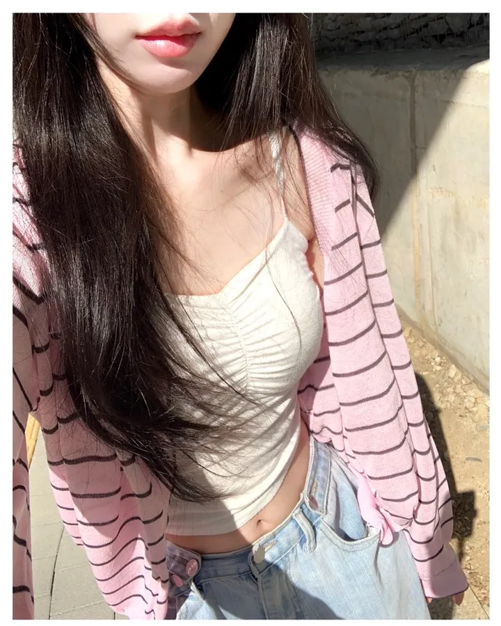 🍓크림딸기 스트라이프 단가라 여름 시스루 가디건 -4col 상세 이미지 12