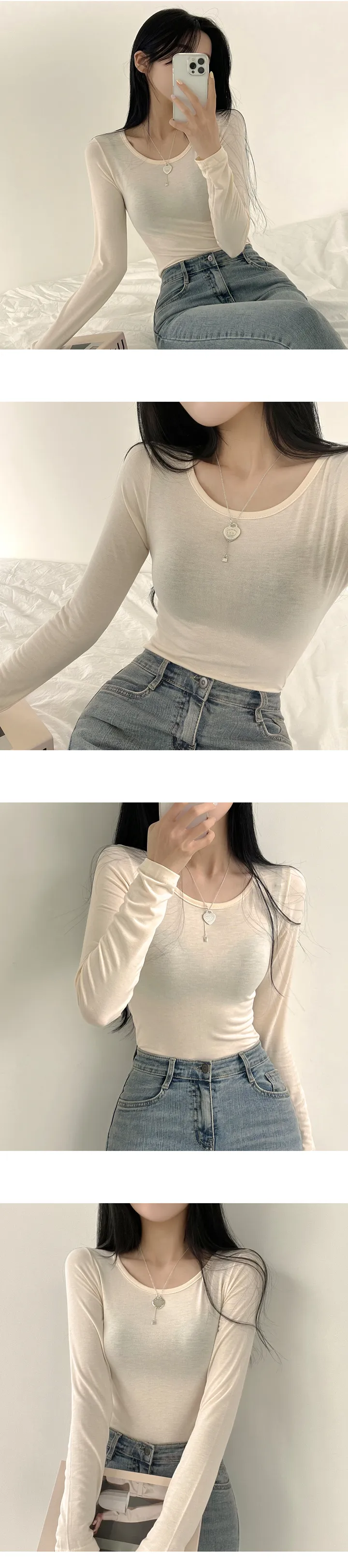 [필수템/기본티종결!] 색감맛집, 데일리 유넥 무지 긴팔티셔츠 (9color) 상세 이미지 2