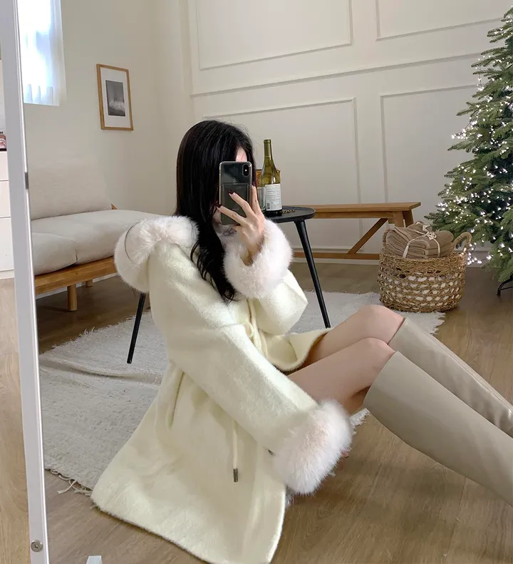 연말강추!💗 폭스퍼 밍크 후드 앙고라 스트링 페이크퍼 코트 상세 이미지 7