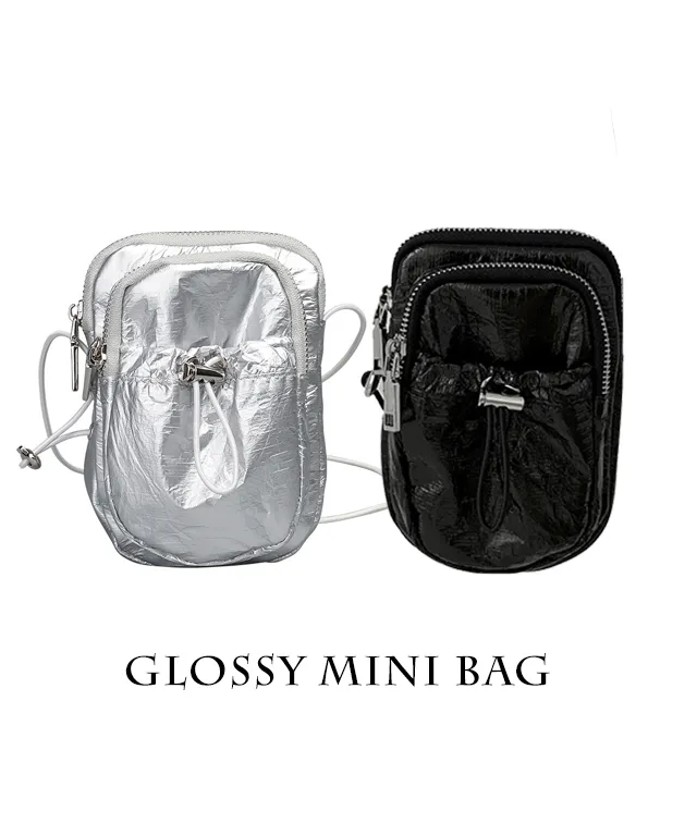 [3color]글로시 / 나일론 스토퍼 미니백 glossy mini crossbag (가벼운 데일리 가방 유니크 쁘띠 스트링 크로스백) 상세 이미지 51
