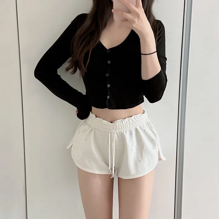 얄포롬🩷*슥걸치는/군살커버* 밀크 텐셀 굴림 크롭 브이넥 버튼 가디건/ 여름상의 얇은긴팔티 여친룩 필라테스 요가 햇빛가리개 대학생 여친룩 상세 이미지 15