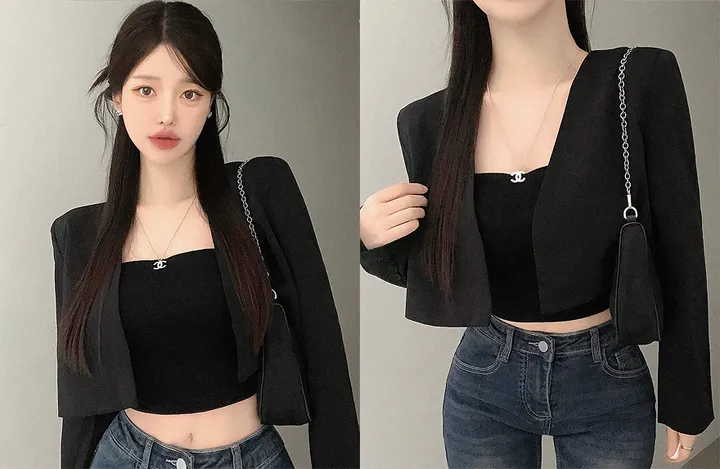 [🔥최저가🔥/완전깔끔한핏!!] 마티네 노카라 간절기 미니 크롭 자켓 봄자켓 봄아우터 봄옷 봄신상 상세 이미지 1