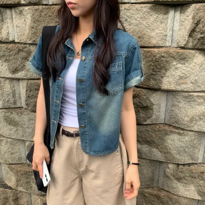 [여름자켓/데일리] 라이크 롤업 투포켓 반팔데님 자켓, 셔츠 - 3color 상세 이미지 25