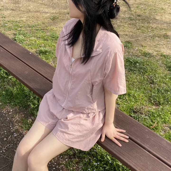 [바스락트레이닝set!/데일리4컬러] 여름 시원한 운동복 바스락 5부 트레이닝복 루즈핏 포켓 하이넥 바람막이 윈드브레이커 무지 스트링 밴딩 반바지 트레이닝 아노락 세트 셋업 상세 이미지 11