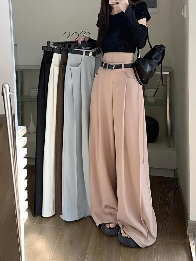 [S~4XL] 짐빔 와이드팬츠 여리여리핏 투핀턱 슬랙스 뒷밴딩 맥시 와이드 핀턱 봄 여름 슬랙스 밴딩팬츠 빅사이즈 정장바지 루즈핏 하이웨스트 상세 이미지 2