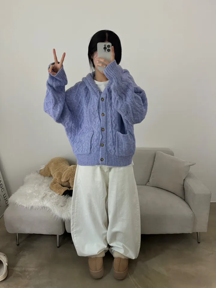 [따숩/폭닥] 알파카 겨울 케이블 후드 포켓 루즈핏 가디건 상세 이미지 23