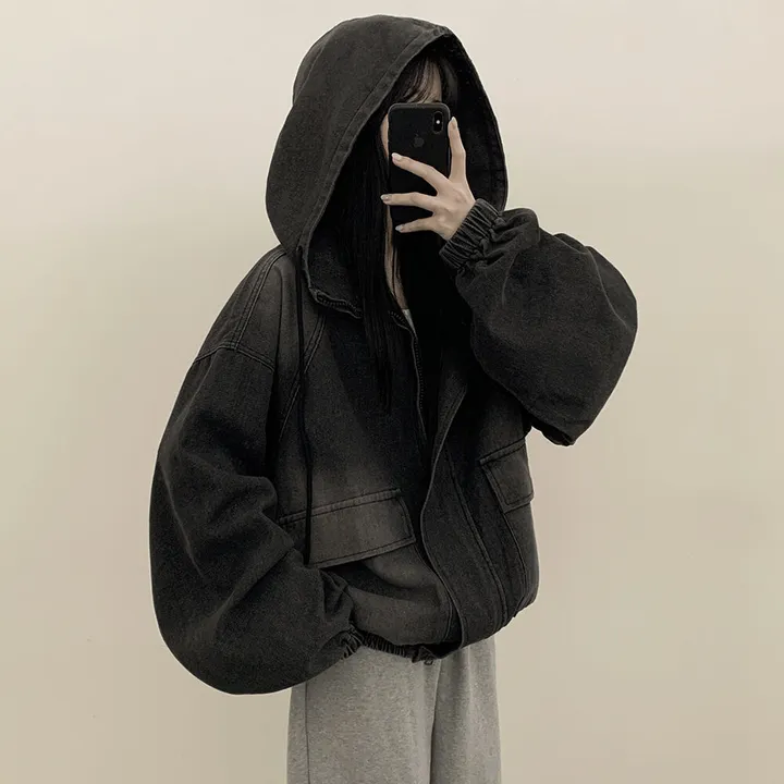 [남여공용/왕오버핏] 데님 투웨이 빅후드 오버핏 워싱 벌룬 청자켓 점퍼 연청 흑청 상세 이미지 20