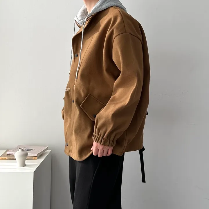 가을 겨울 오버핏 하프 코트 미니멀 빅사이즈 아우터 후드레이어드오버핏코트 상세 이미지 11