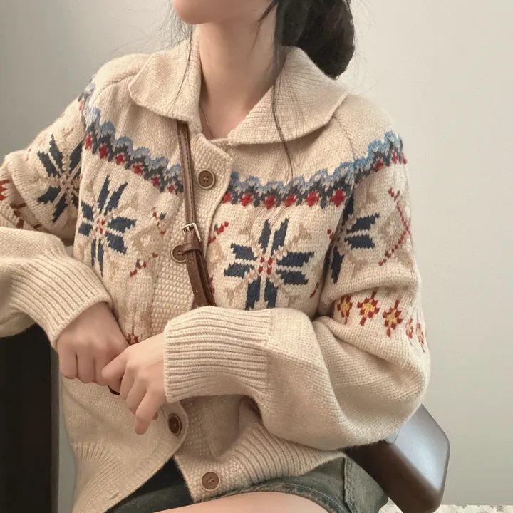 [실물대박,왕도톰~!] 눈꽃 자카드 카라넥 루즈핏 니트 가디건 2color 상세 이미지 16