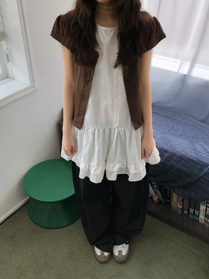 밤비 빈티지 펀칭 반팔 가디건 상세 이미지 13