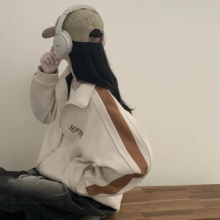 [보온력갑!/겨울까지] 스웨이드 하이넥 배색집업 오버핏 후리스자켓 점퍼 상세 이미지 11