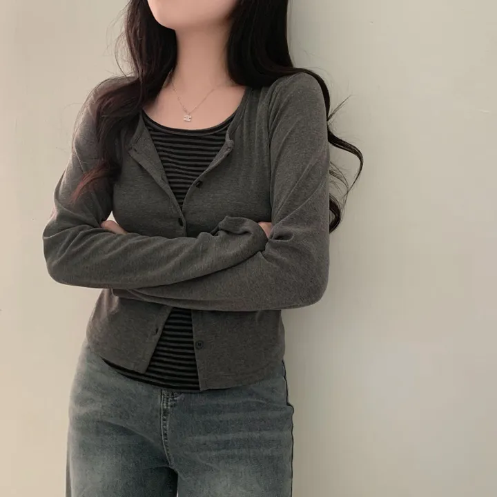 [일체형!/팔뚝살부각X]메모리 올인원 단가라 레이어드 가디건 티셔츠(일체형 티셔츠) 상세 이미지 16