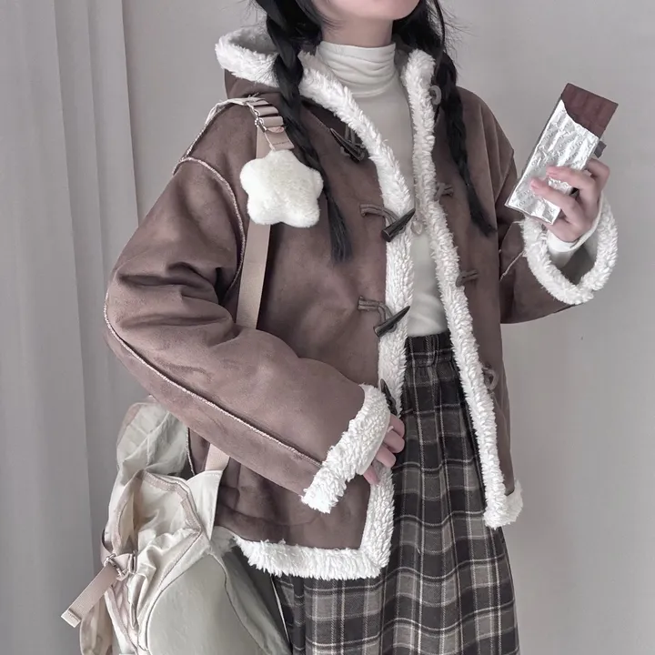[찐-한 초코색감🍫] 후드포인트! 스웨이드 안감 퍼 숏 무스탕 떡볶이 코트 자켓 상세 이미지 4