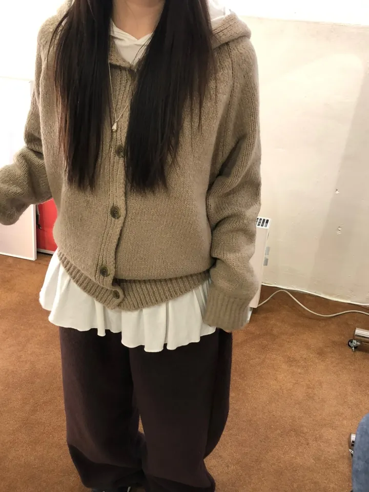 [MD pick🤎]크런치 베이직 니트 버튼 후드 가디건(4color) 상세 이미지 5
