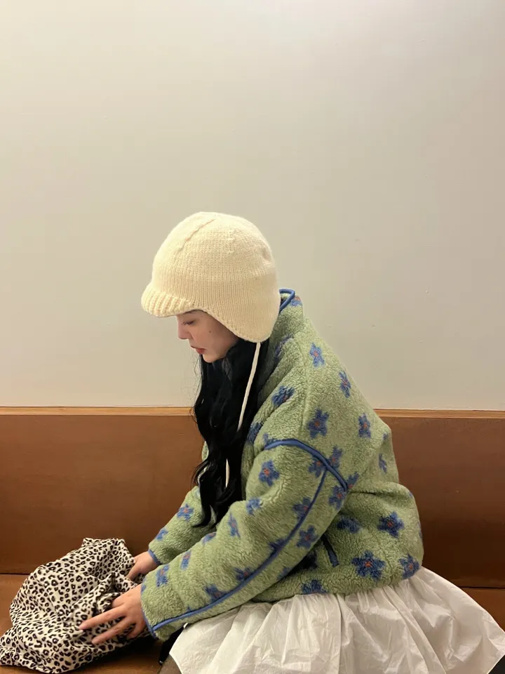 플라워 뽀글이 누빔 후리스 집업 상세 이미지 6