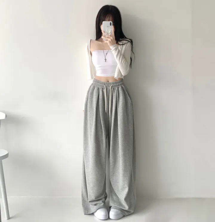 키작녀ver추가❤[하체커버,힙한핏🖤/사이드핀턱] 윈드 허리 밴딩 앞핀턱 사이드핀턱 밴딩 와이드 하이웨스트 로우라이즈 트레이닝 팬츠 바지 키작녀 키큰녀 하비추천 상세 이미지 9