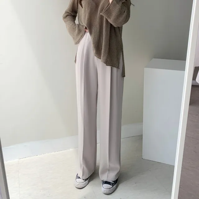 [인생핏ㅠㅠ/찐추천] 찰랑찰랑 하이웨스트 일자 핀턱 와이드 롱 슬랙스 일자 팬츠 꽃놀이룩 개강여신 아이보리 베이지 브라운 블랙 상세 이미지 5