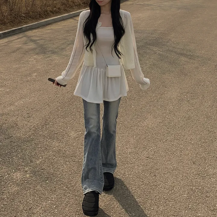 [벚꽃룩🌸/울함유] 펀칭 플라워 물결 크롭 니트 봄 딸기우유 여름가디건 상세 이미지 5
