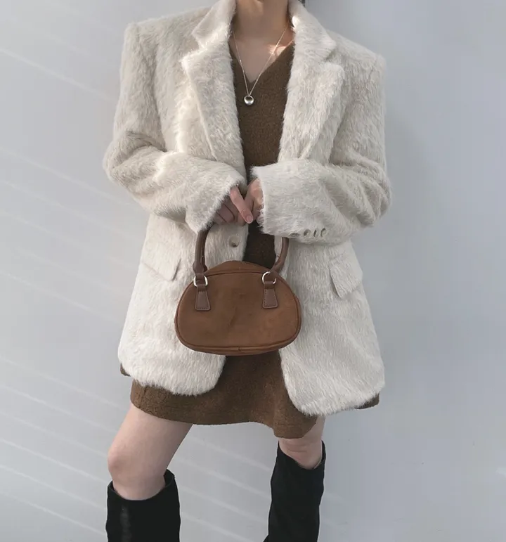 *부들소재* 모헤어 자켓 퍼자켓 겨울 코트 연말룩 하객룩 모헤어자켓 모헤어코트 퍼자켓 하프자켓 하프코트 울코트 루즈핏 오버핏 크리스마스 상세 이미지 13