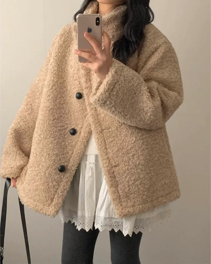 [저렴이X/기획] 테디베어 양털 뽀글이 오버핏 퍼자켓 하프 코트(4 colors) 상세 이미지 24