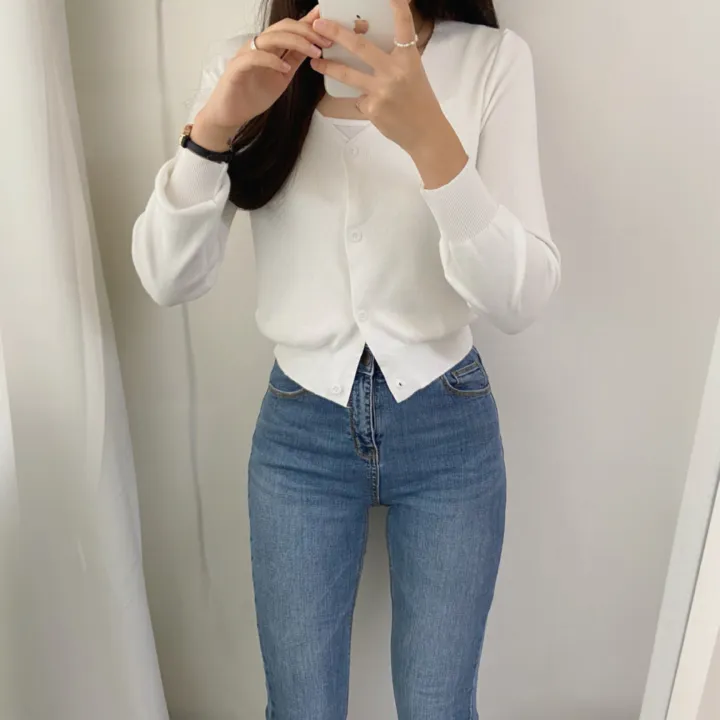 (데일리)소프트 기본 긴팔 니트 크롭 브이넥 가디건 5color 상세 이미지 6