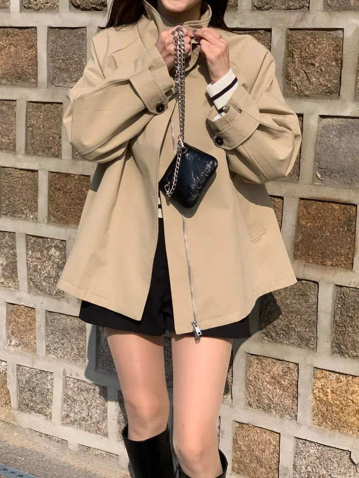 [*주문폭주!!/당일발송*] 파리 트렌치 케이프 하프코트 트렌치코트 트렌치하프 하프트렌치 코트 봄아우터 봄트렌치 절개트렌치 (1color) 상세 이미지 22