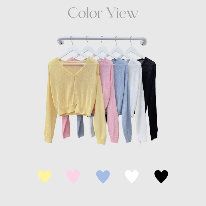 [여리여리~/살안타템] 컬러톡톡! 브이넥 썸머 부클 크롭 시스루 니트 가디건 5color 상세 이미지 3