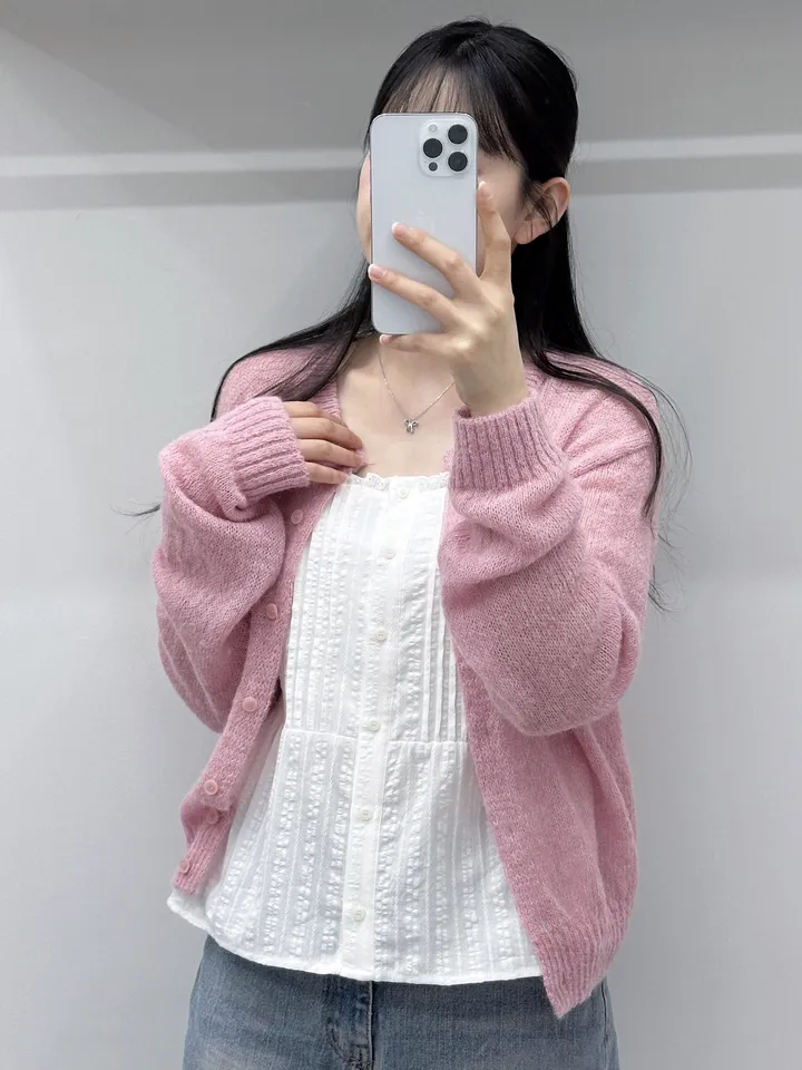 [여리핏/주문폭주] 뽀용 파스텔 라운드 알파카 니트 가디건/ 알파카가디건 여리가디건 봄가디건 간절기가디건 핑크가디건 청순여리 봄옷 레이어드 루즈핏가디건 얇은가디건 핑크가디건 상세 이미지 13