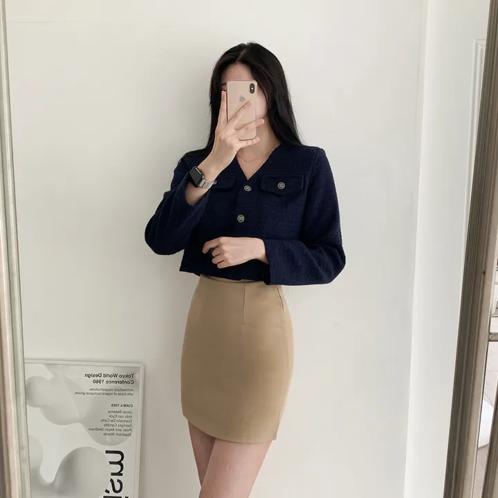 [부분 당일배송🎀1000장돌파!! 리뷰극찬🔥컬러추가!] 트위드 세미 크롭 자켓 노카라 간절기 하객룩 숏자켓 핑크 아이보리 블랙 네이비 - 5colors 상세 이미지 63