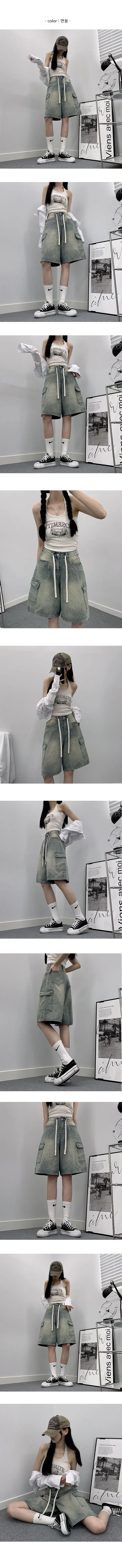 [S-XL/빈티지힙] 인생 카고 버뮤다 데님 스트링 청 반바지 상세 이미지 2