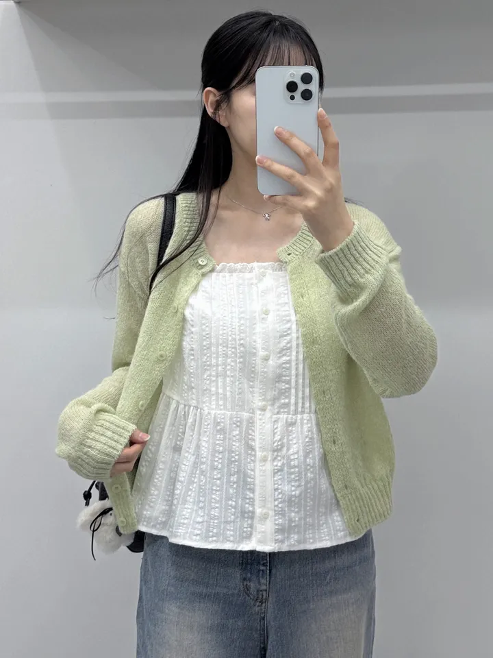 [여리핏/주문폭주] 뽀용 파스텔 라운드 알파카 니트 가디건/ 알파카가디건 여리가디건 봄가디건 간절기가디건 핑크가디건 청순여리 봄옷 레이어드 루즈핏가디건 얇은가디건 핑크가디건 상세 이미지 4