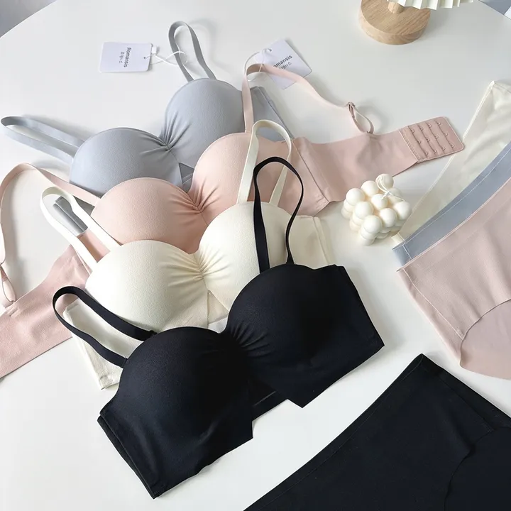 볼륨업 하프컵 반컵브라 심리스 뽕브라 노와이어 편한 오프숄더 튜브탑 A컵 AA컵 여름 끈없는 브라탑 팬티 속옷 세트 상세 이미지 21