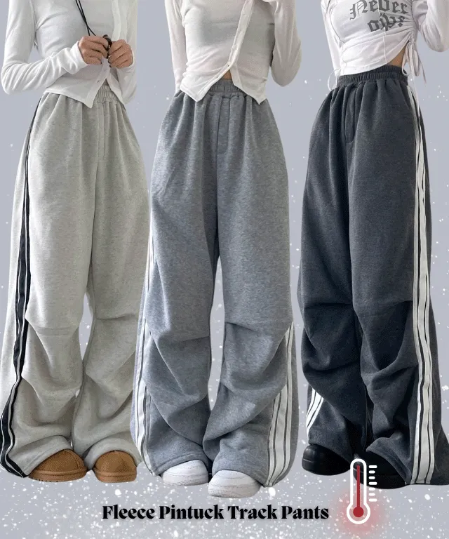 *따뜻한 기모* [캐주얼&힙한 핀턱 포인트!!] 기모 와이드 트랙 팬츠