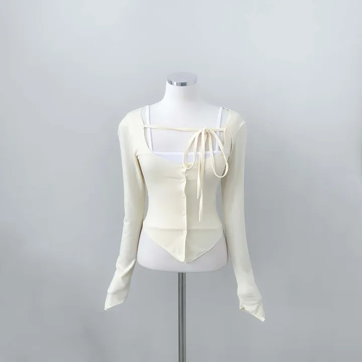 [데이트룩ღ여리핏] 수피 글램 라운드넥 끈 굴림 가디건 배색 나시 세트 4color 상세 이미지 35
