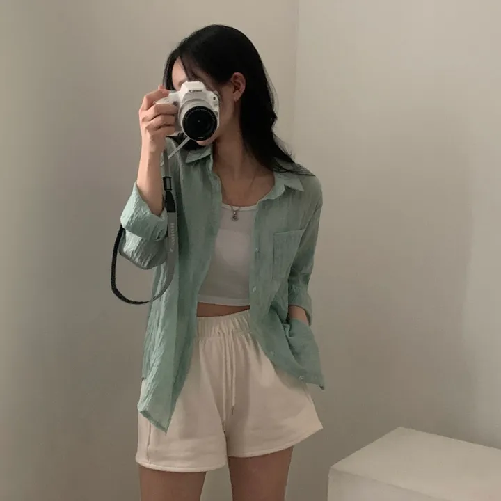 [살안타템17컬러✨/크롭&루즈핏] 햇빛차단, 린넨 시스루 루즈핏 거즈 셔츠/남방 블라우스 상세 이미지 25