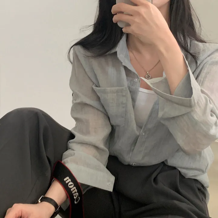[살안타템17컬러✨/크롭&루즈핏] 햇빛차단, 린넨 시스루 루즈핏 거즈 셔츠/남방 블라우스 상세 이미지 46