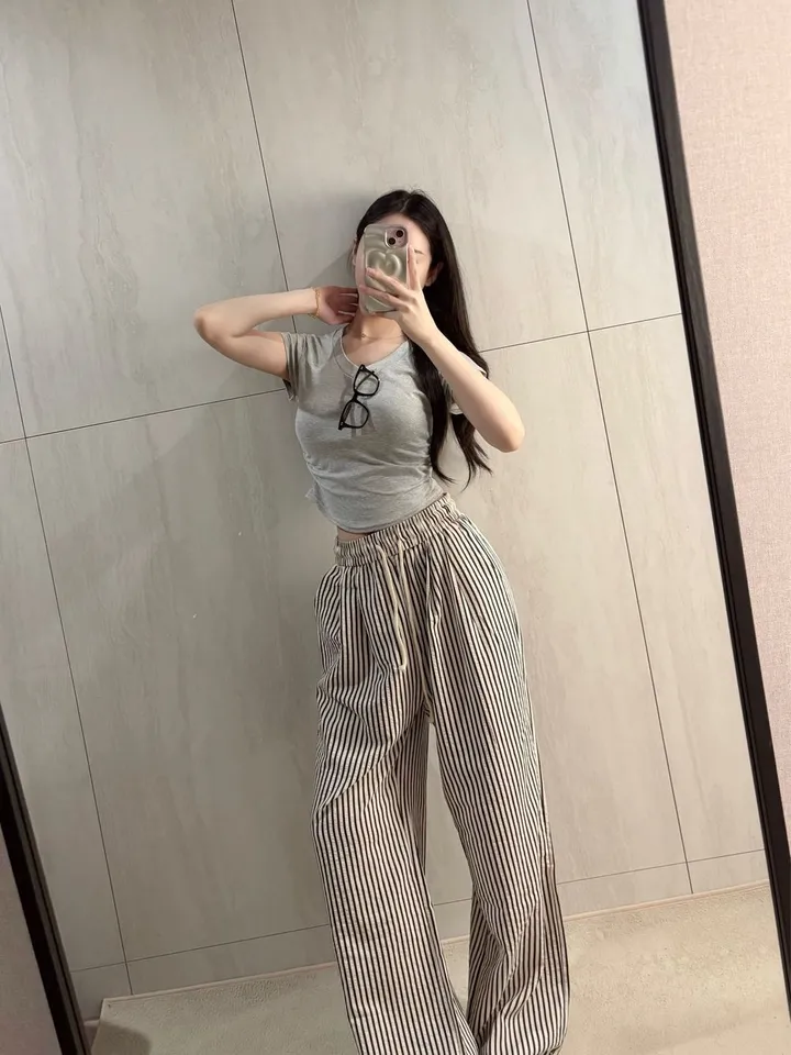*지짐이원단 캐주얼 스트라이프 밴딩 팬츠 *스트라이프, 지짐이팬츠, 여름트레이닝팬츠, 여름바지 상세 이미지 13